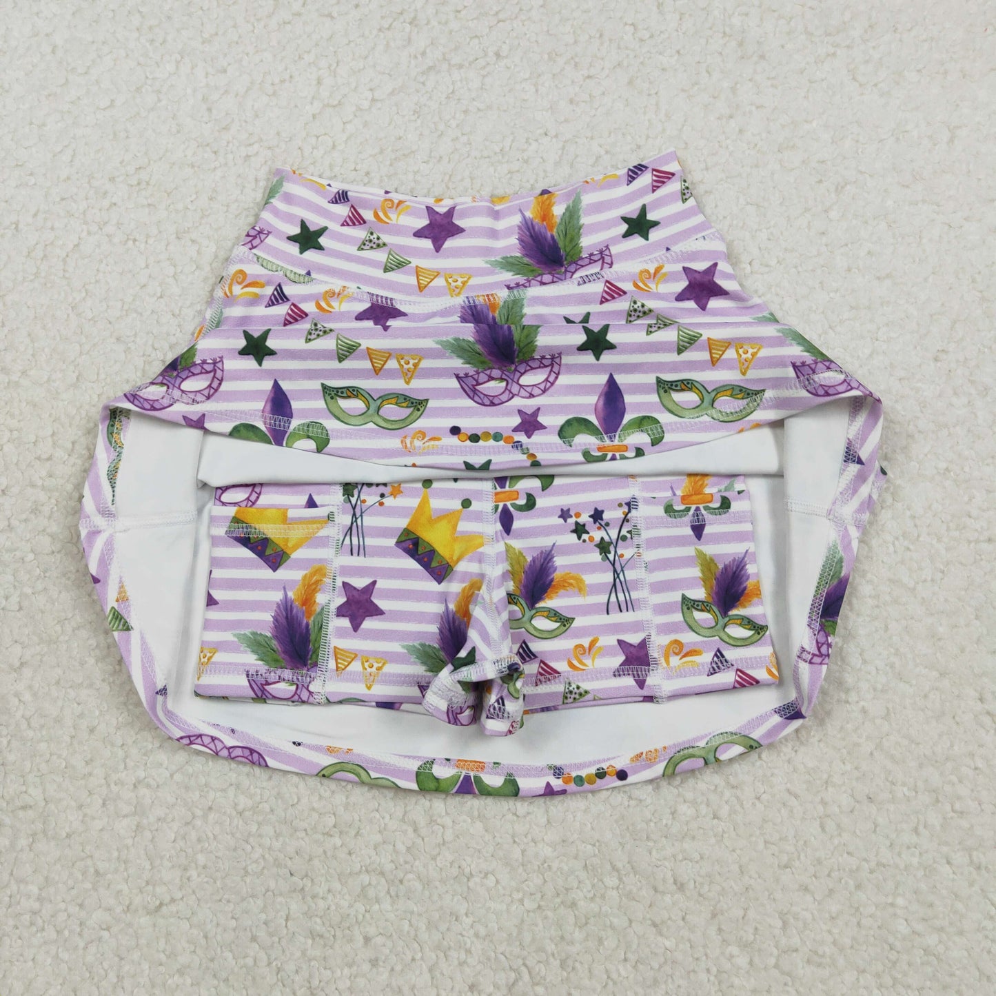 RTS Baby Girls Anchors Masks Purple Stripes Shorts Skirt Yoga Mardi Gras Skort
