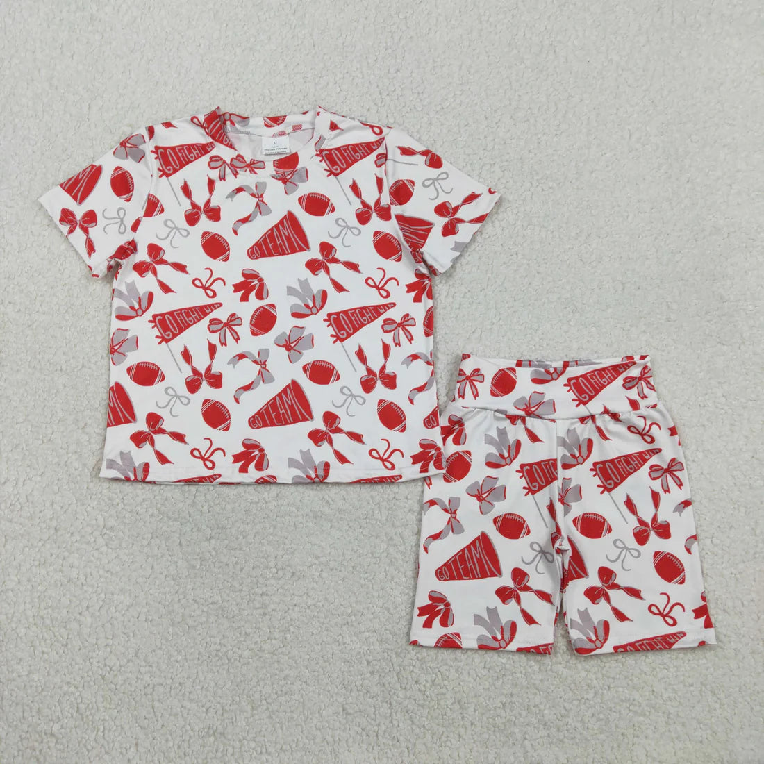 RTS Baby Girls Kids Short Sleeves Cheer Bows Shirt Shorts Team Summer Clothes Se