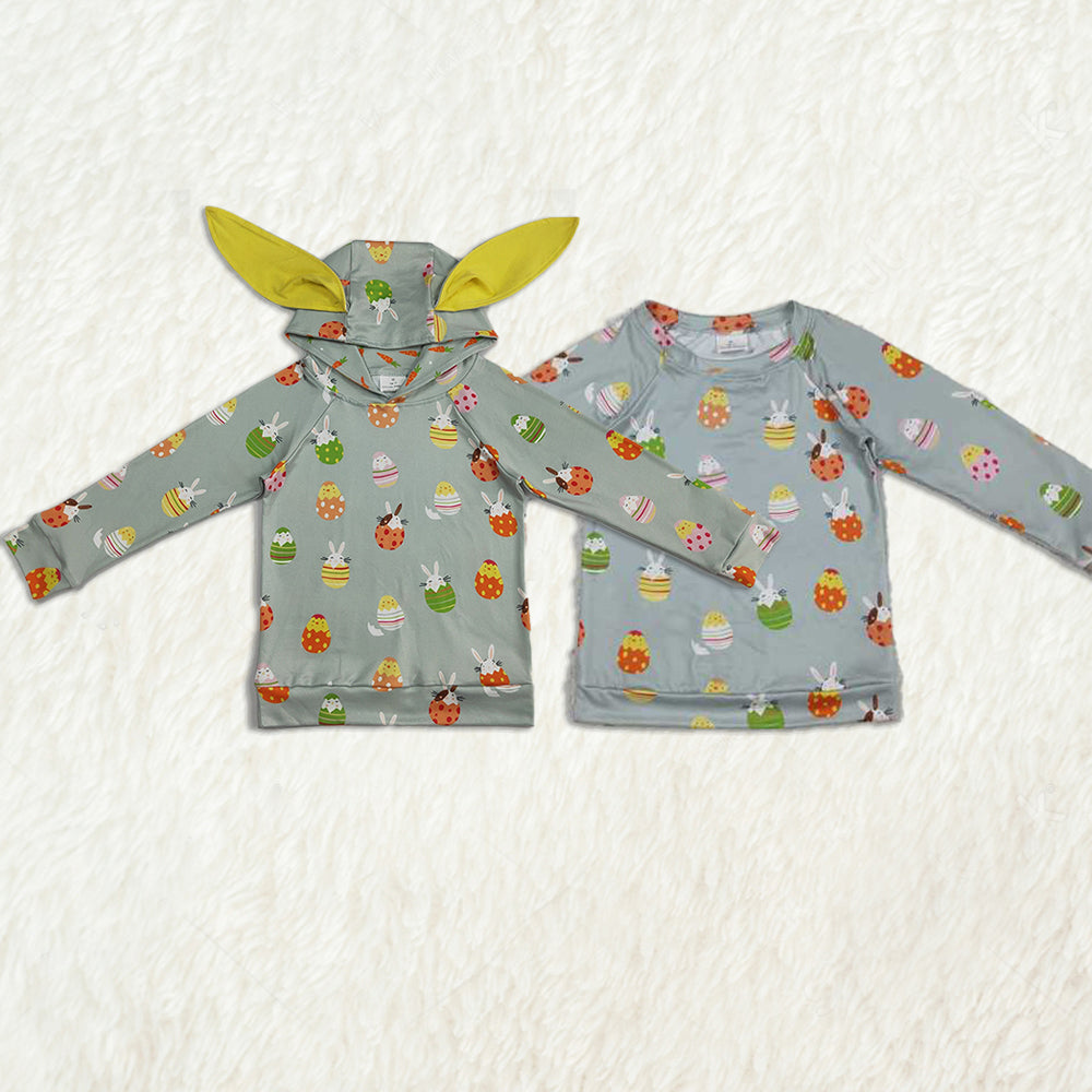 5.24 RTS NO MOQ Sibling Baby Boys Long Sleeve Easter Green Rabbits Eggs Long Sleeve Tops