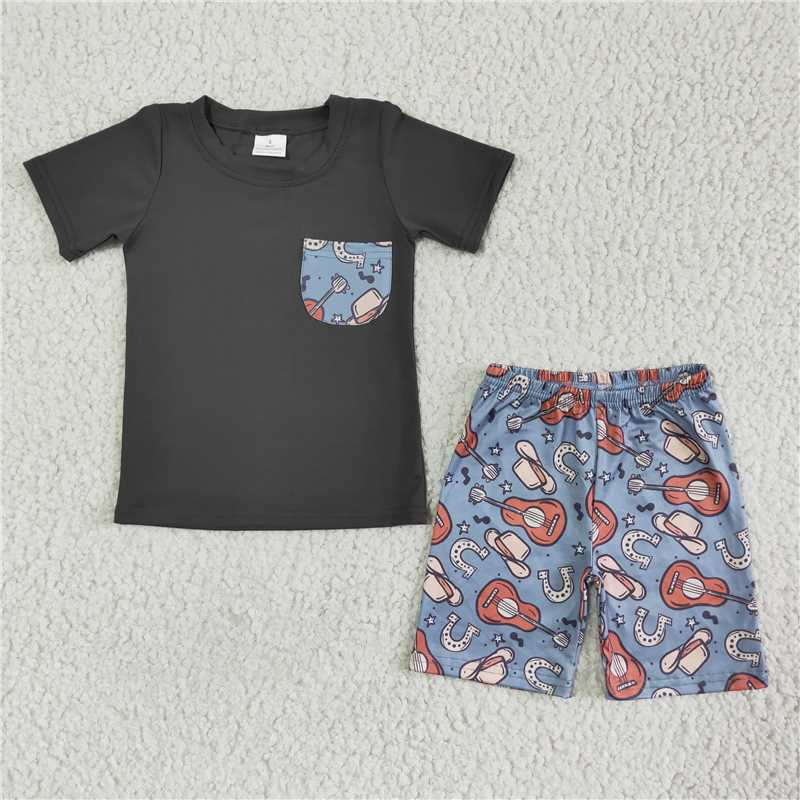 8.11 RTS NO MOQ Baby Boys kids Summer Sets BSSO0075 Western gita hat shorts sets