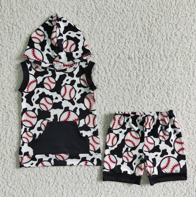 8.12 RTS NO MOQ Baby Boys kids Summer Sets BSSO0065 Baseball hoodie top summer shorts sets