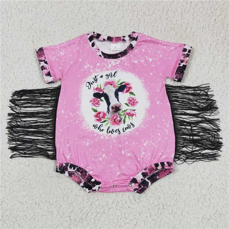 6.2 RTS NO MOQ Summer Baby Girls Bodysuit SR0105 Just A Girl Pink Cow Floral Rompers
