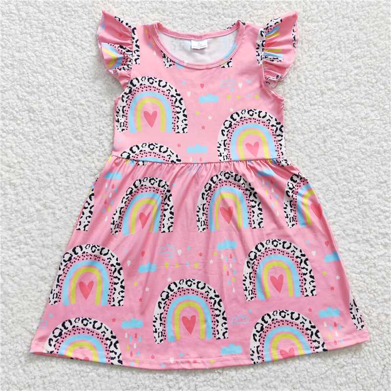 8.4 RTS NO MOQ Summer Baby Girls Dresses GSD0248 Rainbow Pearl Knee Length Dresses