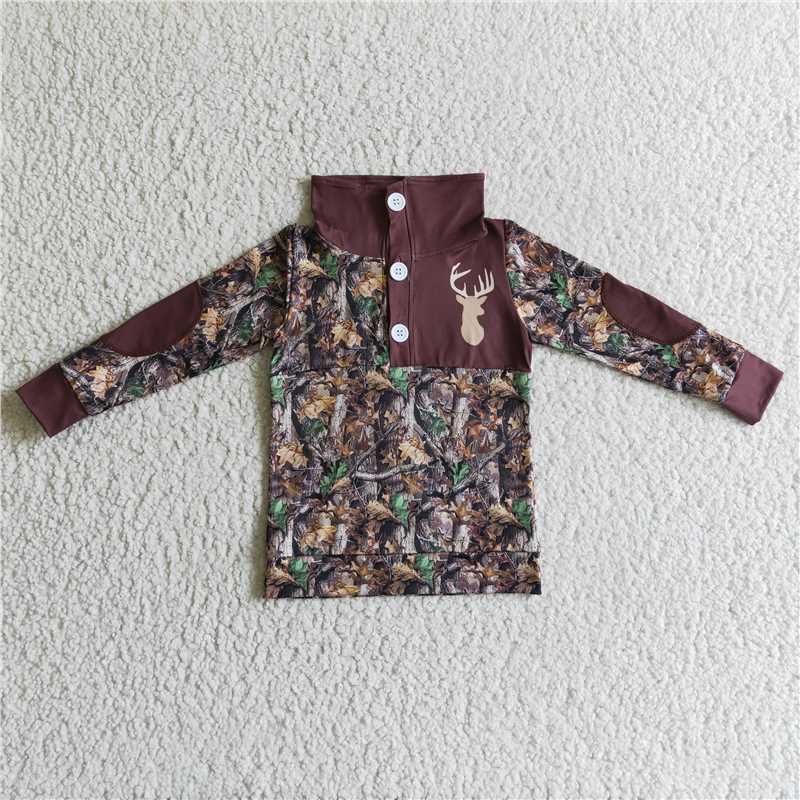8.8 RTS NO MOQ Baby Boys Long Sleeve BT0078 Camo deer pullover button shirts