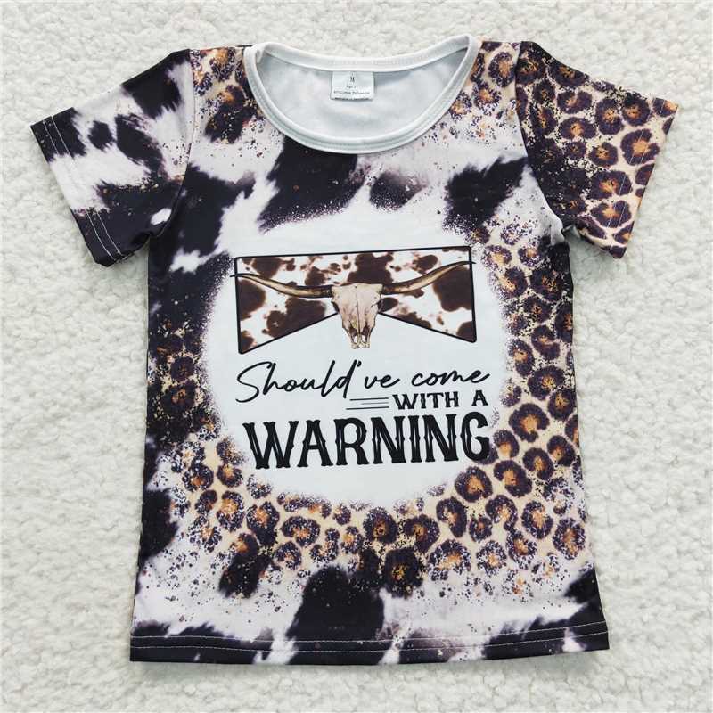 7.24 RTS NO MOQ Summer Baby Girls Short Sleeve GT0194 Cow Skull Leopard Short Sleeve Shirts Tops