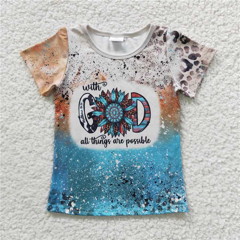 7.24 RTS NO MOQ Summer Baby Girls Short Sleeve GT0195 God Sunflowers Short Sleeve Shirts Tops