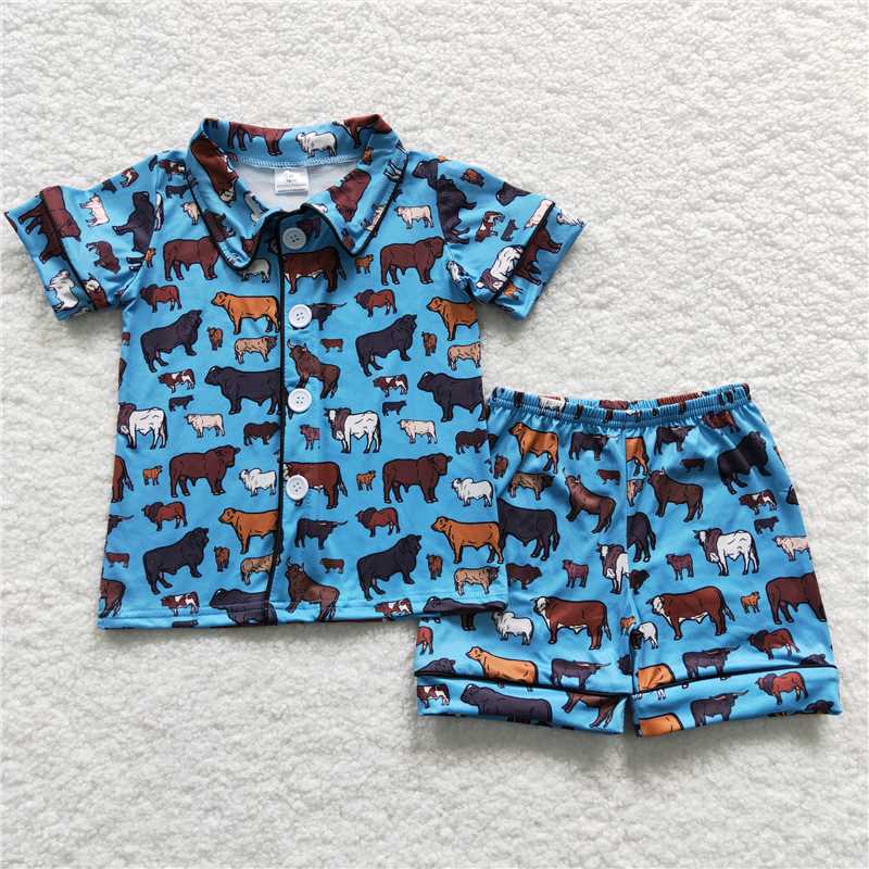 RTS NO MOQ Baby Boys kids Summer Sets BSSO0276 Western Cows Shorts Pajamas Sets