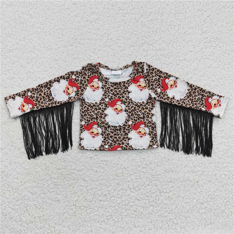 7.8 RTS NO MOQ Baby Girls Long Sleeve GT0186 Christmas Santa Tassel Shirts Tops