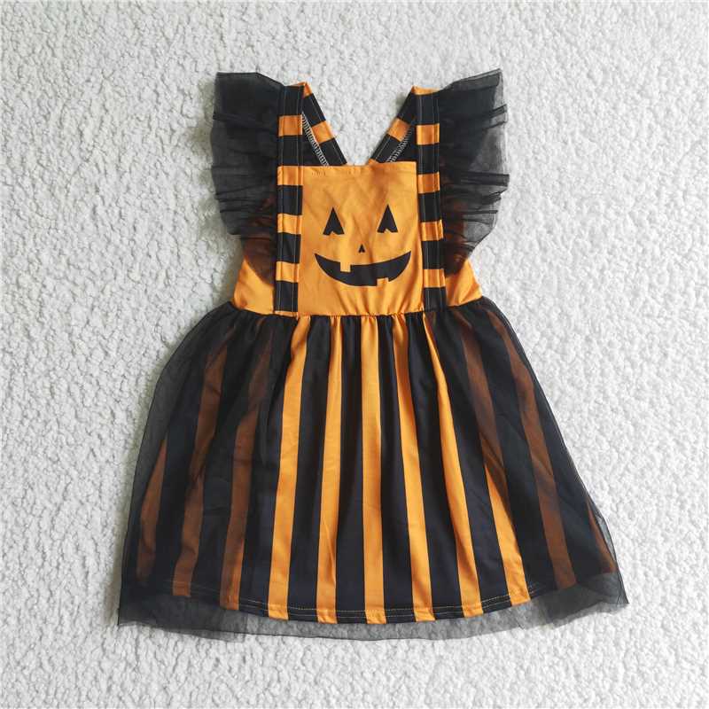 8.5 RTS NO MOQ Summer Baby Girls Dresses GSD0138 Halloween face tutu knee length dresses