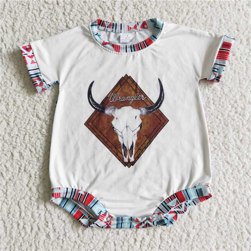 6.2 RTS NO MOQ Summer Baby Girls Bodysuit SR0096 Cow Aztec Short Sleeve Rompers