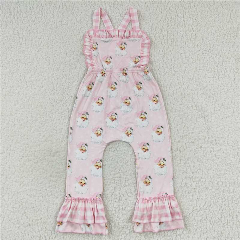 6.25 RTS NO MOQ Summer Baby Girls Bodysuit SR0101 Christmas Pink Santa Ruffle Jumpsuits