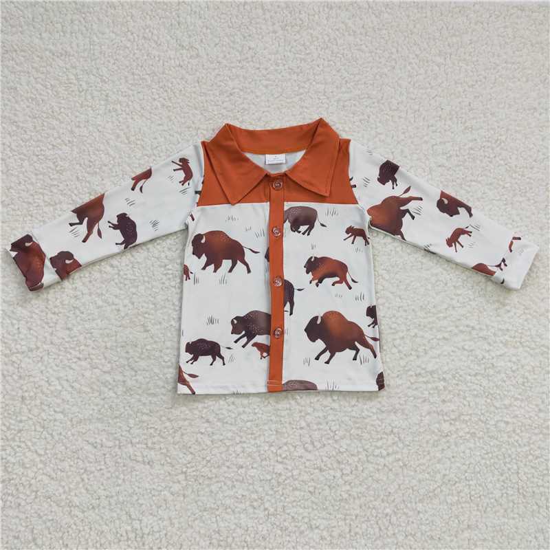 7.10 RTS NO MOQ Baby Boys Long Sleeve BT0200 Western Cow Long Sleeve Shirts Tops