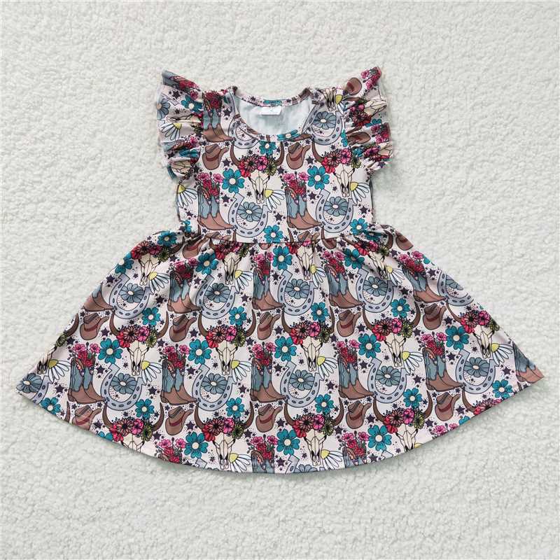 8.4 RTS NO MOQ Summer Baby Girls Dresses GSD0165 Western Boots summer knee length Dresses