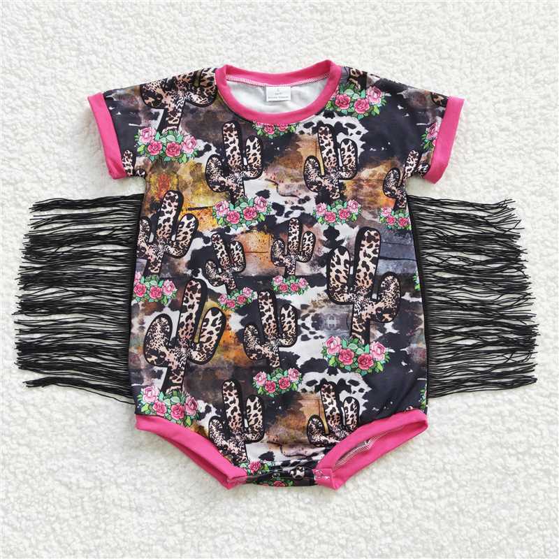 6.2 RTS NO MOQ Summer Baby Girls Bodysuit SR0108 Tassel Cactus Floral Short Sleeve Rompers