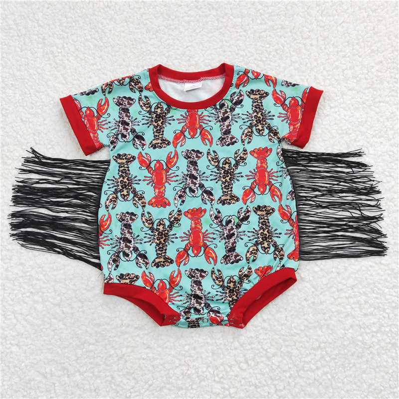 6.2 RTS NO MOQ Summer Baby Girls Bodysuit SR0136 Crawfish Short Sleeve Lobster Tassel Rompers