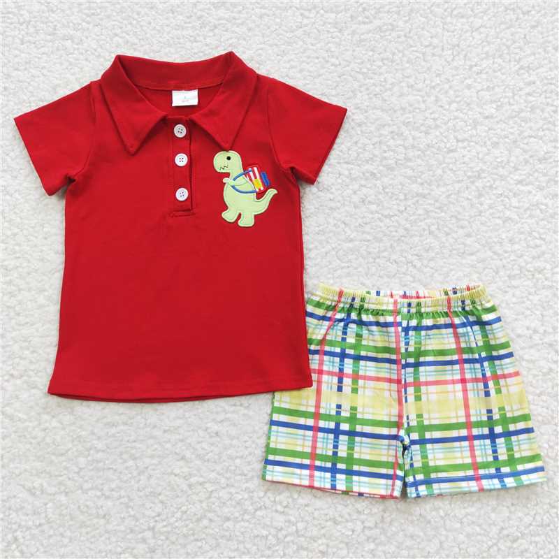 8.8 RTS NO MOQ Baby Boys kids Summer Sets BSSO0255 Back To School Dinosaur Shorts Sets