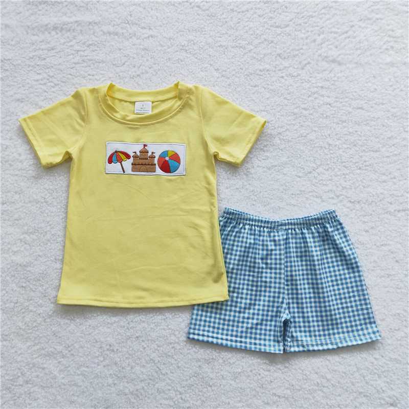 8.8 RTS NO MOQ Baby Boys kids Summer Sets BSSO0248 Umbrella Beach Summer Blue Shorts Sets