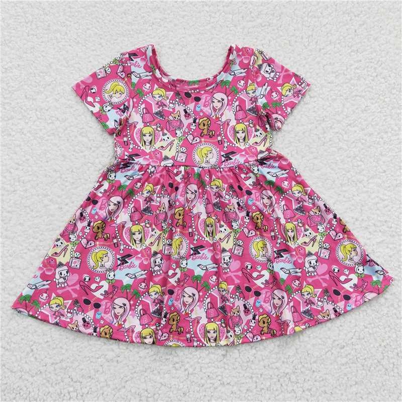 8.2 RTS NO MOQ Summer Baby Girls Dresses GSD0381 Pink Doll Knee Length Dresses