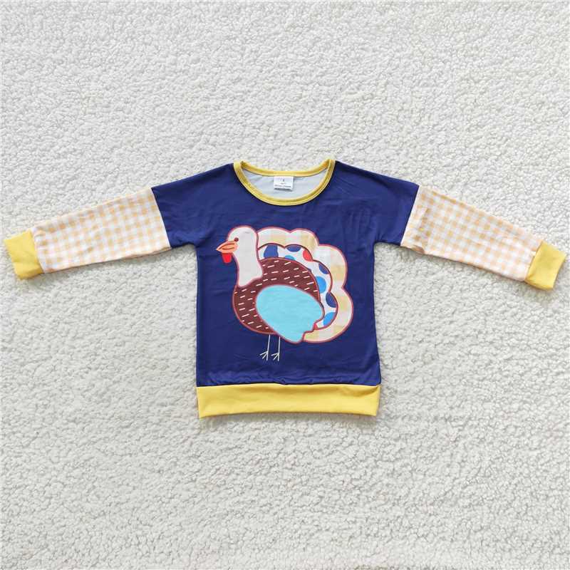 7.21 RTS NO MOQ Baby Boys Long Sleeve BT0244 Thanksgiving Turkey Tee Shirts Tops