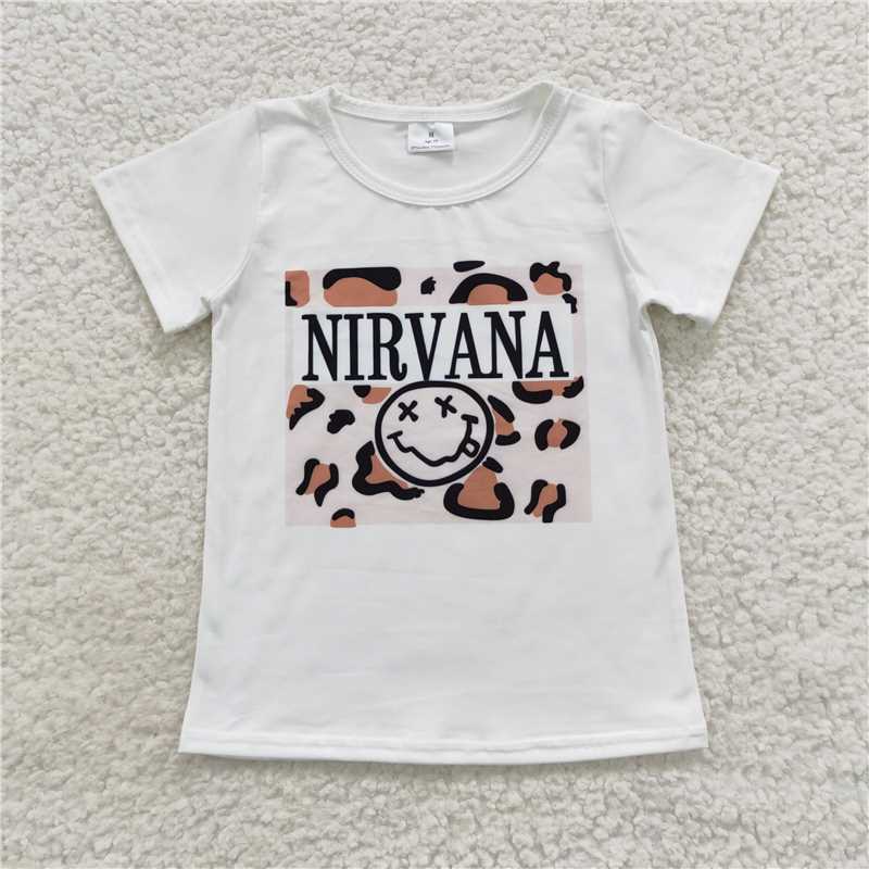 6.5 RTS NO MOQ Summer Baby Girls Short Sleeve GT0230 Short Sleeve Leopard Words Tee Shirts Tops