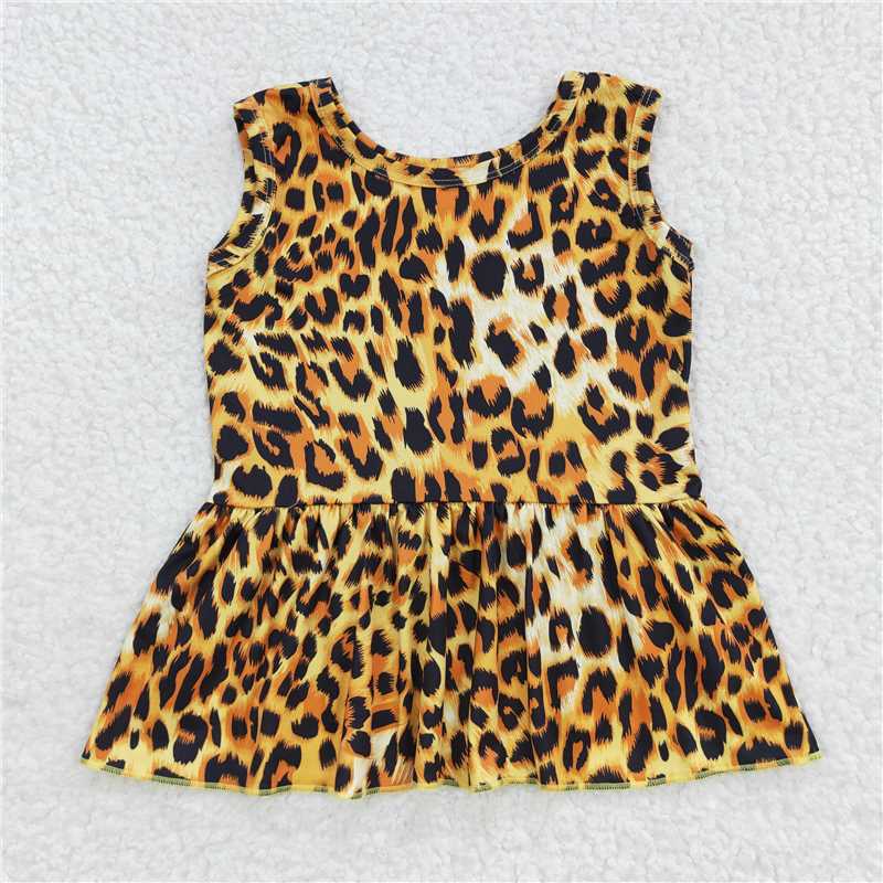 6.5 RTS NO MOQ Summer Baby Girls Short Sleeve GT0205 Leopard Sleeveless Peplum Top Shirts
