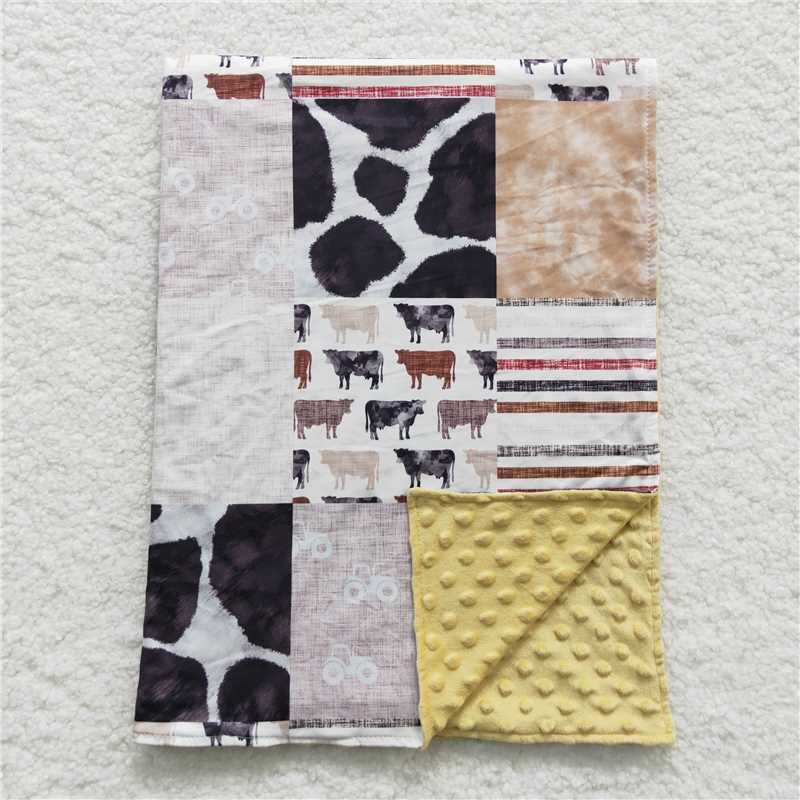RTS NO MOQ Baby Kids Carpet BL0057 Cows Brown Stripe Patchwork Western Blankets