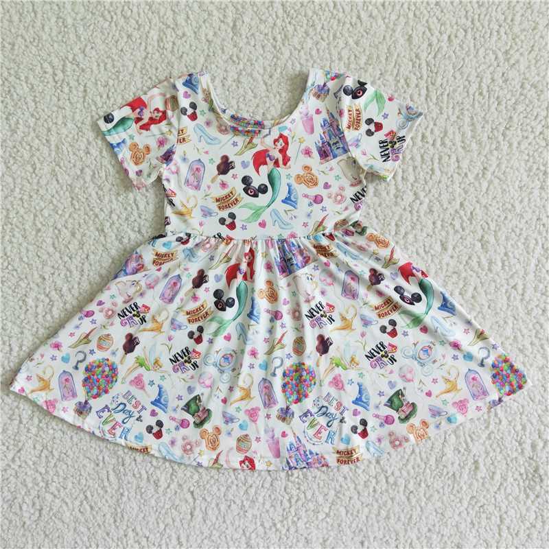 8.7 RTS NO MOQ Summer Baby Girls Dresses GSD0050 Cute castle cartoon knee length dresses