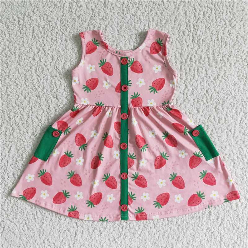 8.6 RTS NO MOQ Summer Baby Girls Dresses GSD0037 Summer strawberry sleeveless dresses