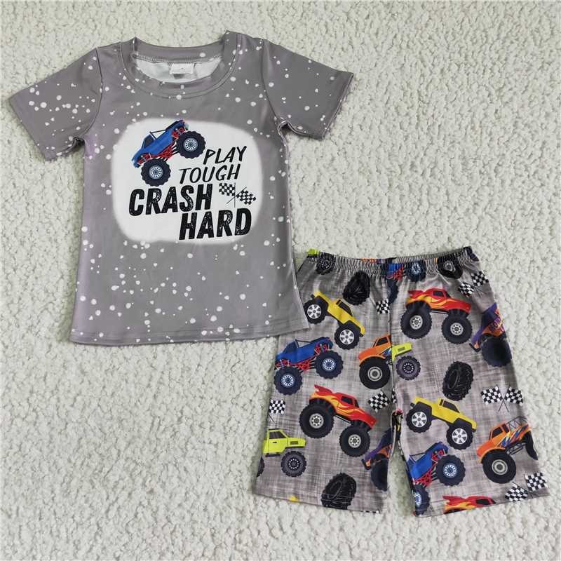 8.12 RTS NO MOQ Baby Boys kids Summer Sets BSSO0070 Monster truck shorts sets