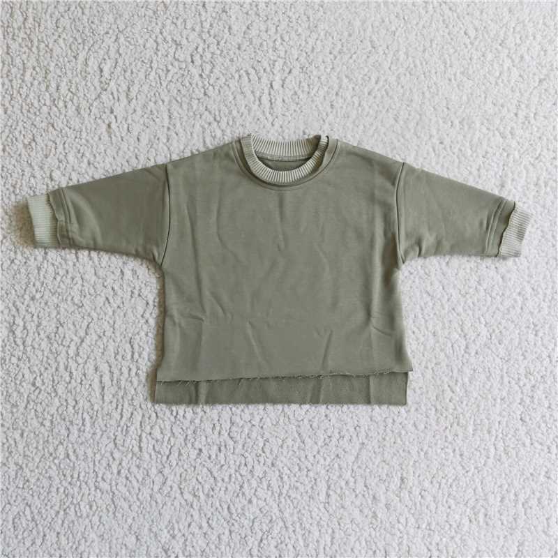 7.8 RTS NO MOQ Baby Girls Long Sleeve GT0062 Olive Cotton Long Sleeve Sweatshirt