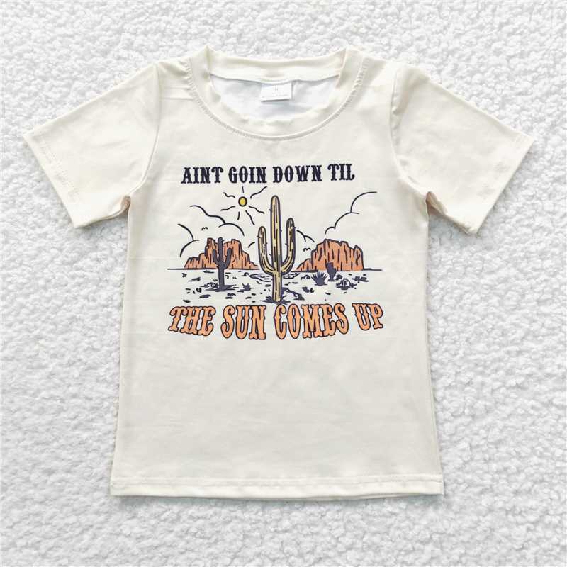 7.24 RTS NO MOQ Summer Baby Girls Short Sleeve GT0160 Cactus Mountain Sun Western Shirts Tops