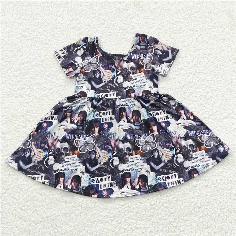 8.4 RTS NO MOQ Summer Baby Girls Dresses GSD0332 Black Movie Knee Length Dresses