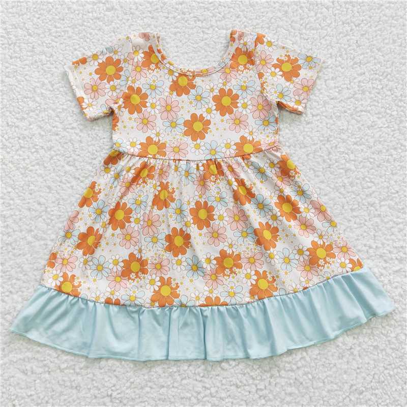 8.4 RTS NO MOQ Summer Baby Girls Dresses GSD0331 Flowers Ruffle Knee Length Dresses