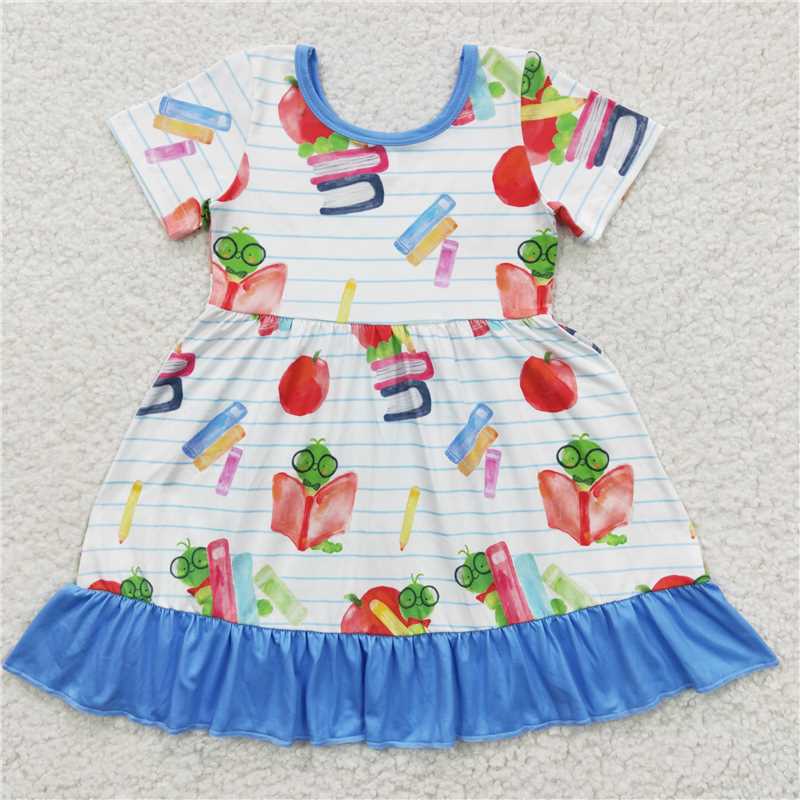 8.4 RTS NO MOQ Summer Baby Girls Dresses GSD0333 Back To School Book Knee Length Dresses