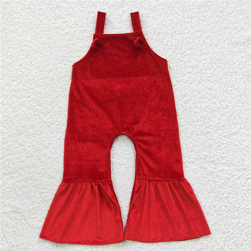 RTS NO MOQ Summer Baby Girls Bodysuit SR0392 Red Color Velvet Sleeveless Overall Jumpsuits
