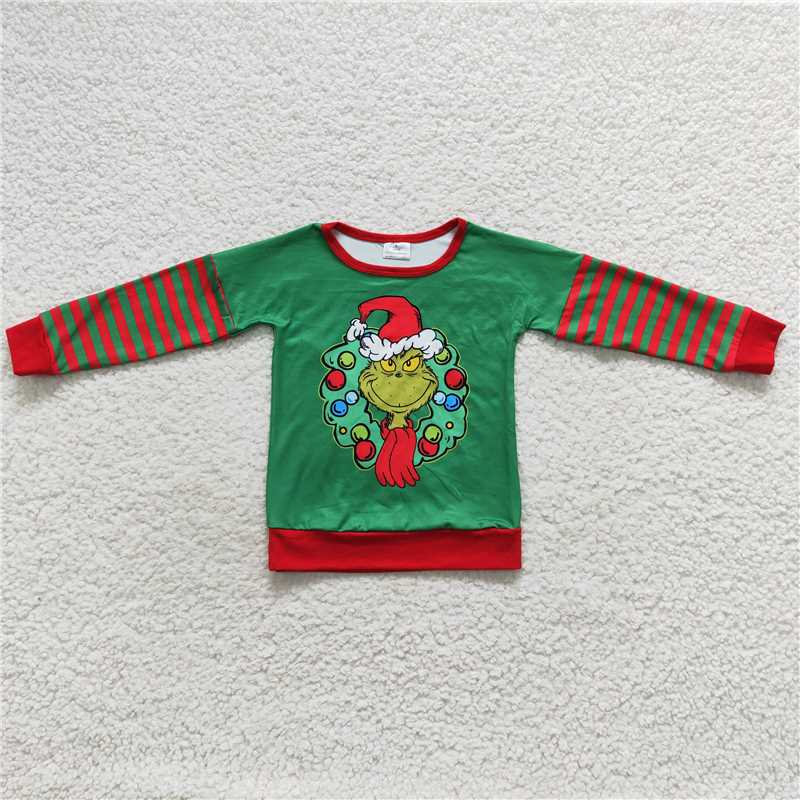 7.21 RTS NO MOQ Baby Boys Long Sleeve BT0245 Christmas Frog Long Sleeve Tee Shirts Tops