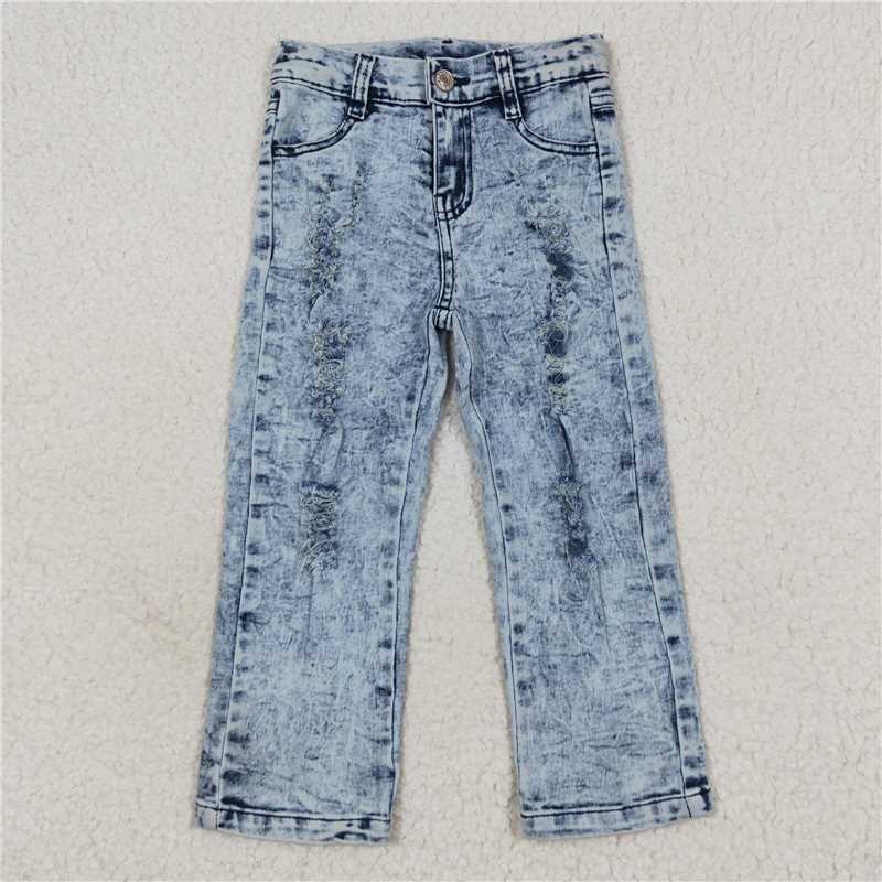 RTS NO MOQ Baby Girls Pants P0244 Bleached Strait Denim Jeans Pants