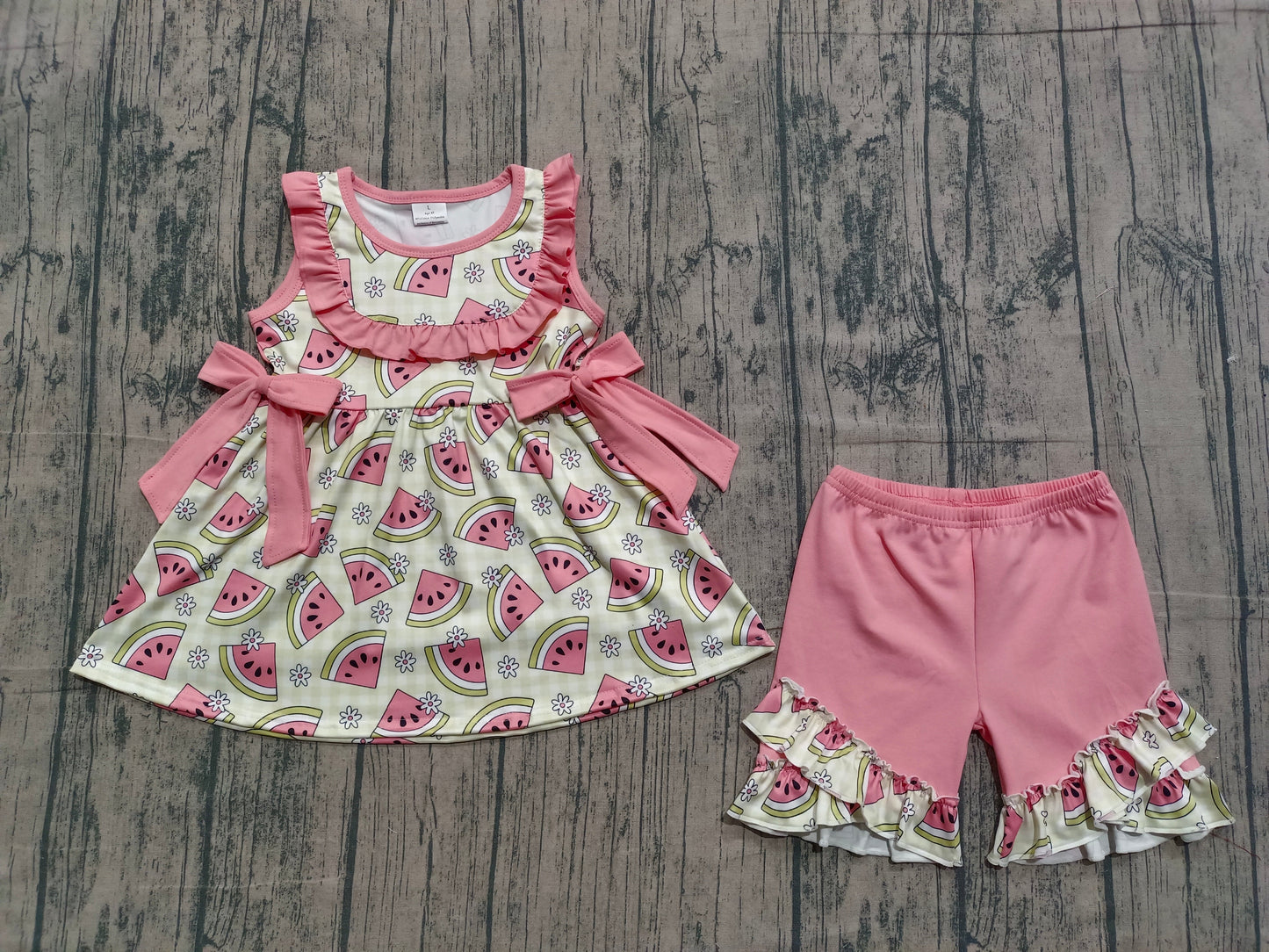 Baby Girls Kids Sleeveless Watermelon Flower Bows Tunic Shorts Clothes Set RTS