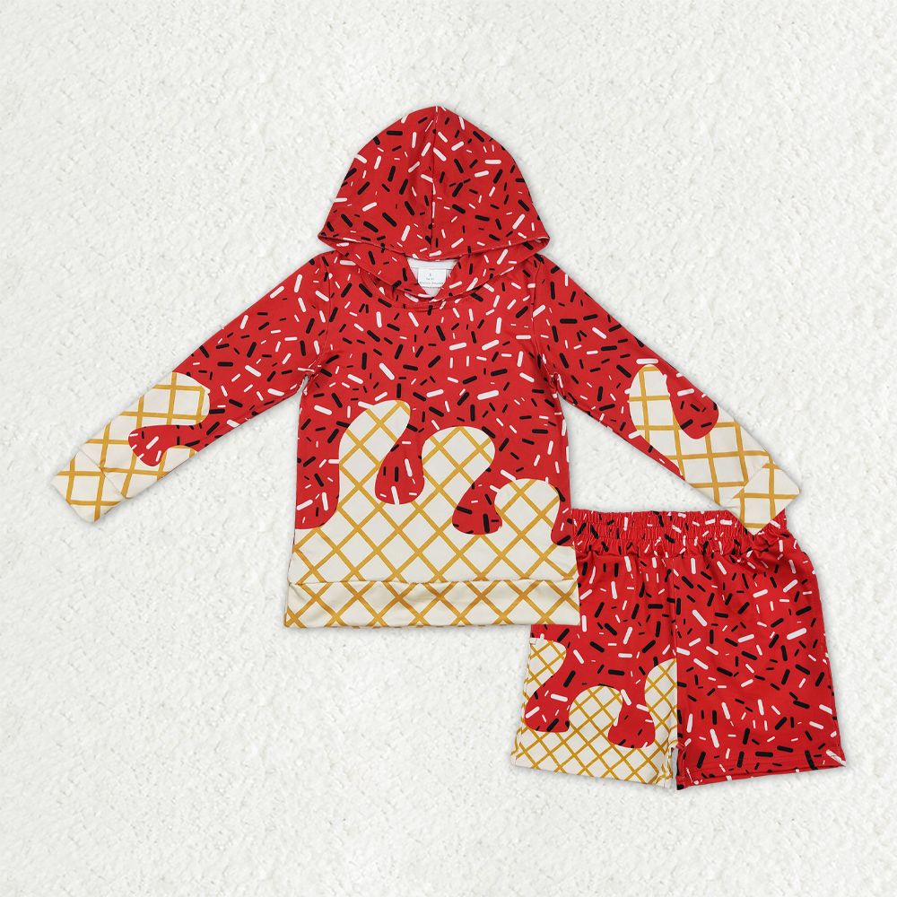 RTS Kids Toddler Long Sleeves Red Drips Hoodie Team Shirt Pockets Shorts Set