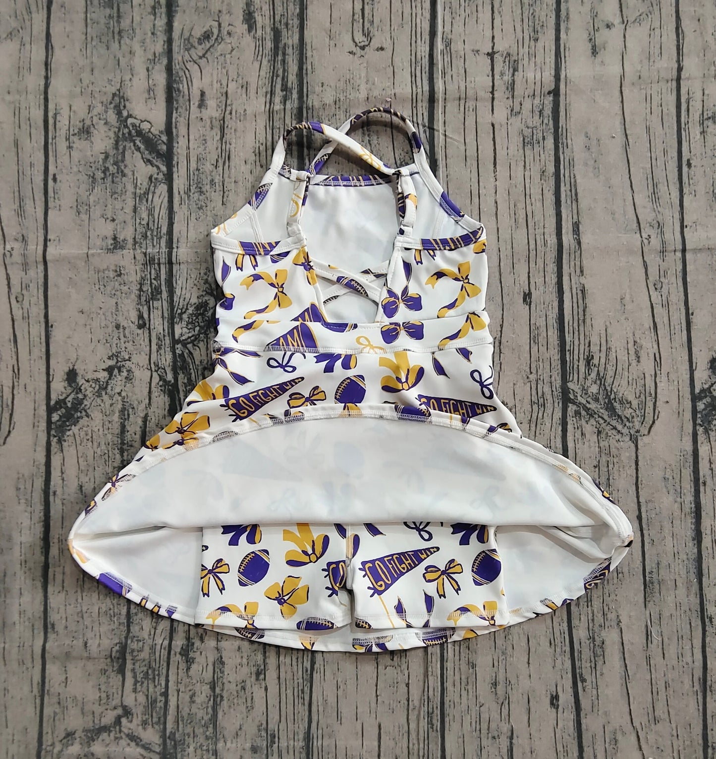 RTS Baby Girl Sleeveless Purple Football Bows Cheer Summer Yoga Active Dress