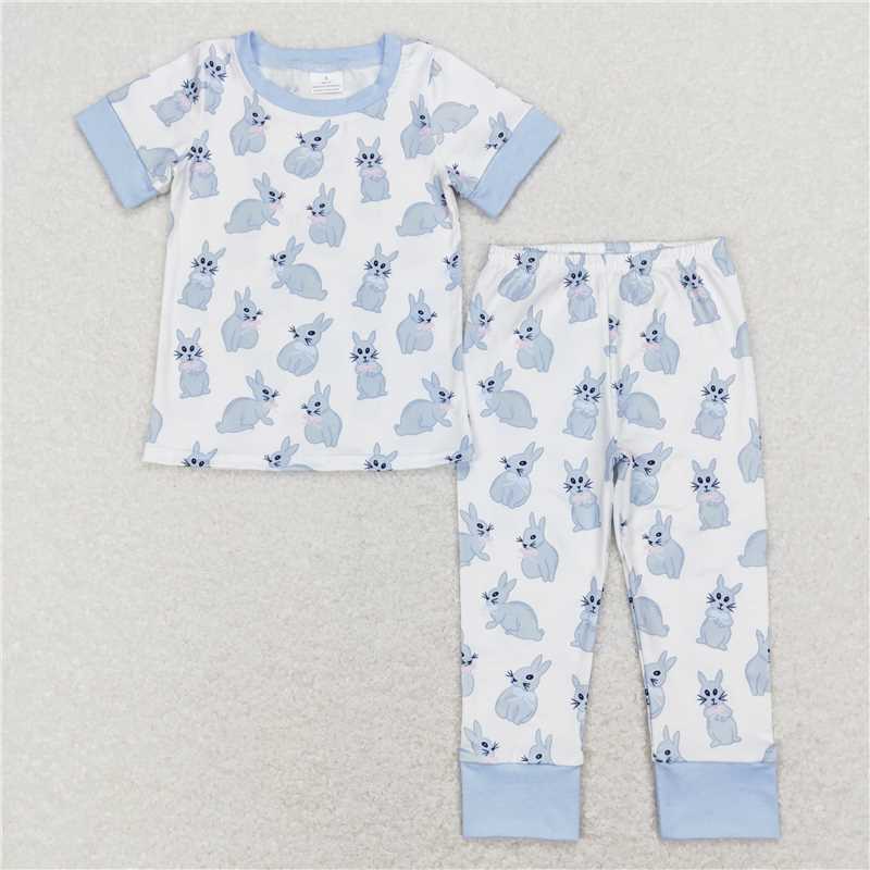 5.27 RTS NO MOQ Baby Boys Summer Sets BSPO0237 Easter Bunny Short Sleeve Tee Pants Pajamas Clothes Sets