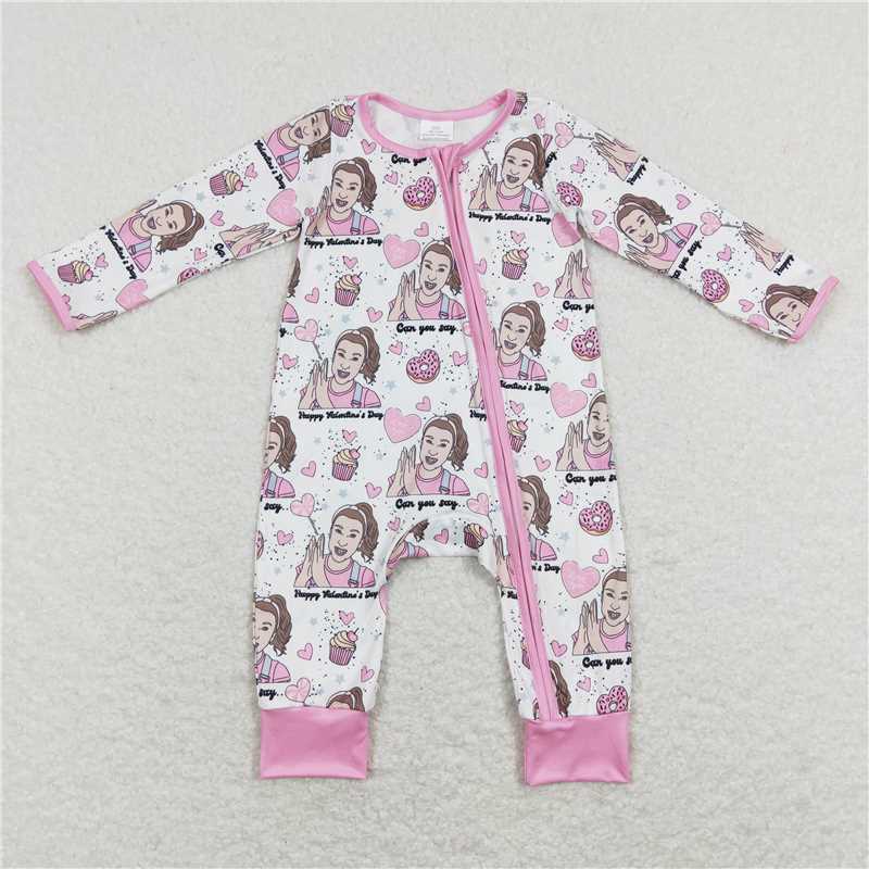 7.26 RTS NO MOQ Baby Girls Bodysuit LR0906 Donuts Teacher Long Sleeve Zip Rompers