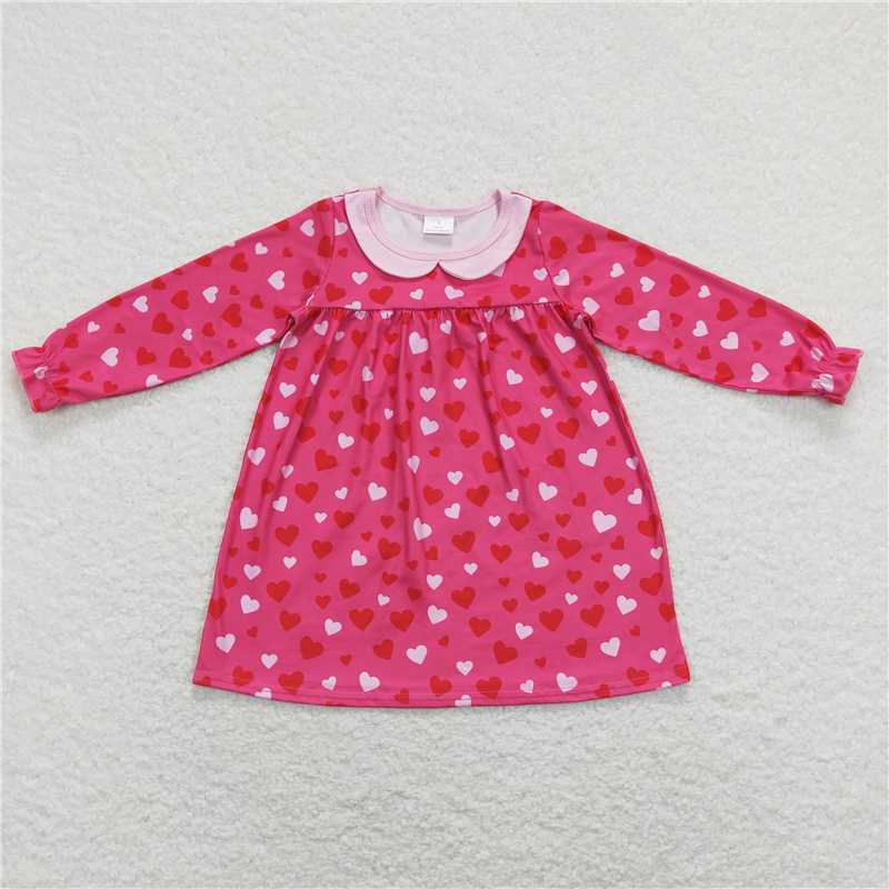 6.13 RTS NO MOQ Baby Girls Long Sleeve GLD0492 Pink Hearts Long Sleeve Valentines Dresses