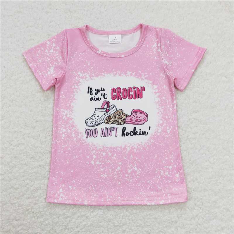 5.20 RTS NO MOQ Summer Baby Girls Short Sleeve GT0443 Pink Short Sleeve Slippers Tee Shirts Tops