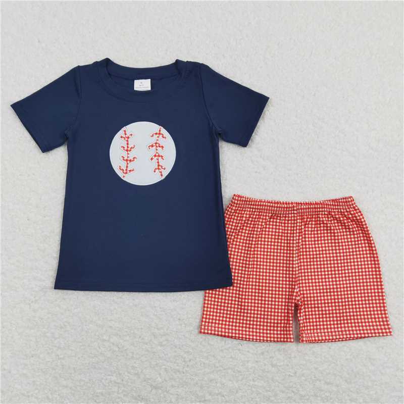 RTS NO MOQ Baby Boys kids Summer Sets BSSO0404 Baseball Navy Tee Shirt Shorts Outfits Clothing Sets