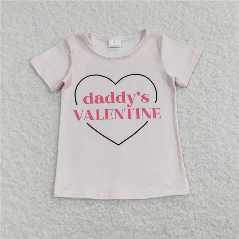 5.20 RTS NO MOQ Summer Baby Girls Short Sleeve GT0452 Pink Short Sleeve Daddy's Valentine Heart Short Sleeve Tee Shirts Tops