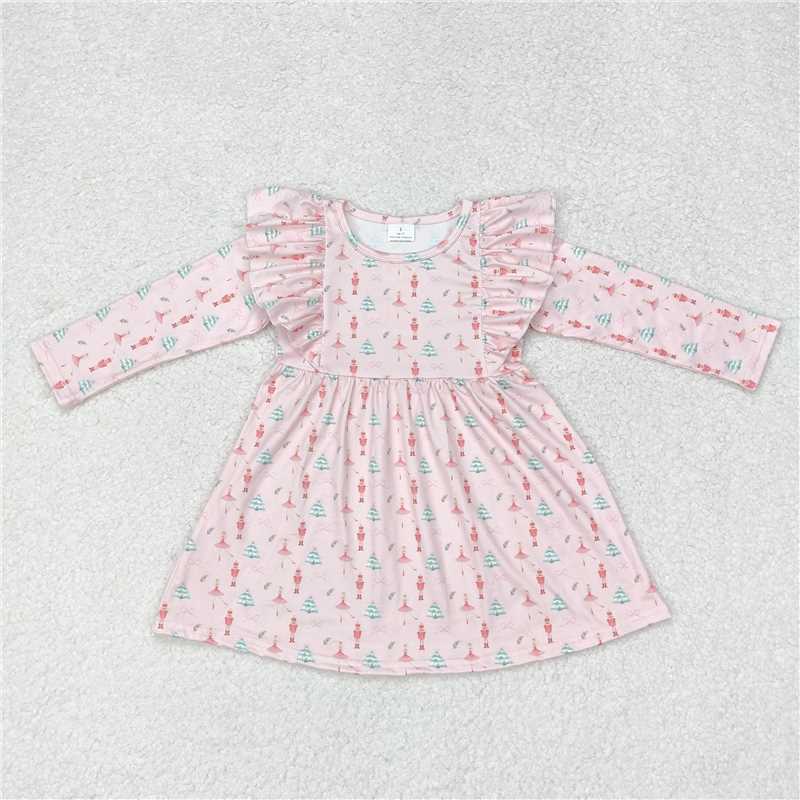 RTS NO MOQ Baby Girls Long Sleeve GLD0543 Christmas Pink Dance Soldier Knee Length Dresses