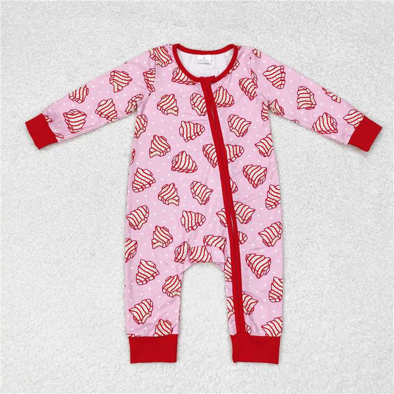 7.12 RTS NO MOQ Baby Girls Bodysuit LR1428 Christmas Tree Cake Zip Rompers