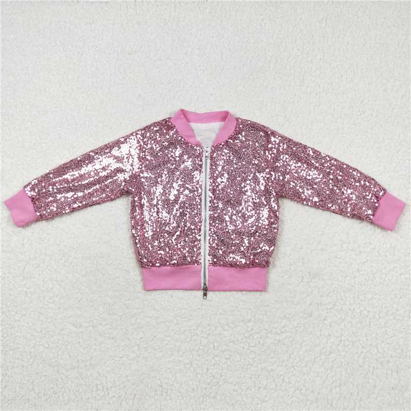 RTS NO MOQ Baby Girls Long Sleeve GT0541 Pink Concert Wear Singer Sequin Jackets