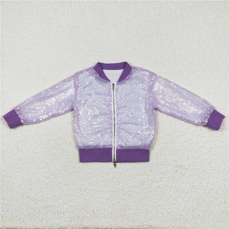 RTS NO MOQ Baby Girls Long Sleeve GT0559 Lavender Concert Wear Singer Sequin Jackets